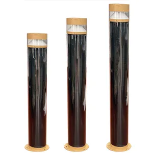 Wooden texture round solar bollard